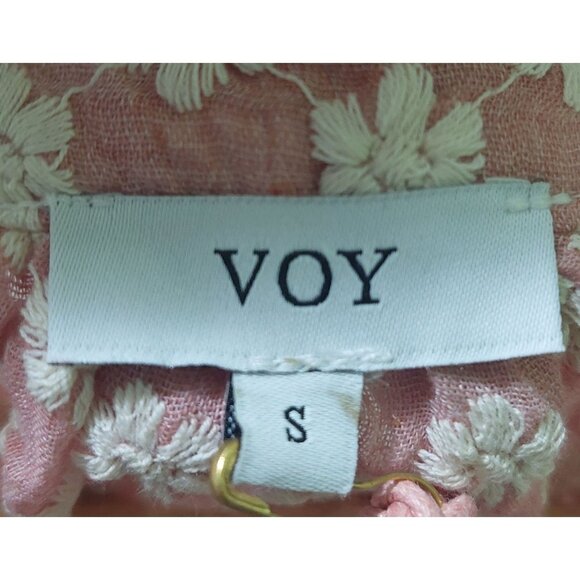 NWT VOY Pink/Mauve Floral Embroidered Ruffle Sleeve Top Boho - Picture 3 of 7